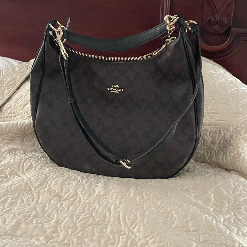 Coach bag. I believe it is coated canvas. It was a gift so I’m not sure.